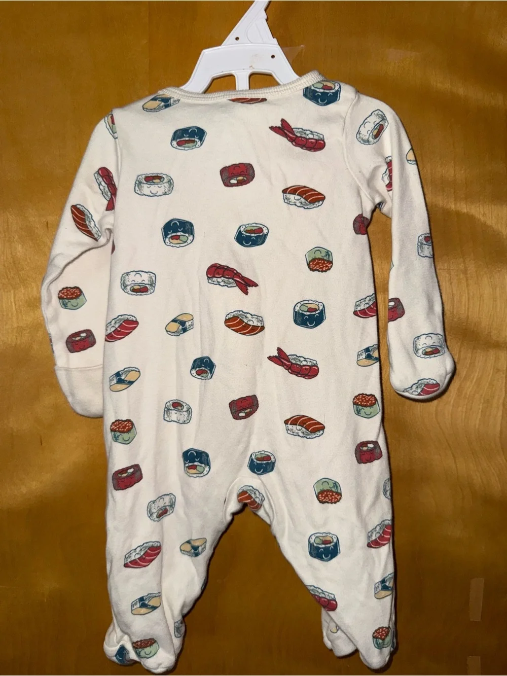 Cream Sushi-Print Baby One-Piece Footed Pajamas